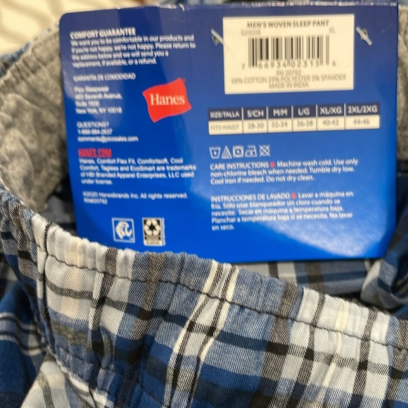 Hanes Mens Sleepwear Pants Stretch Tagless  Woven NWT Lounge Blue White XL - Picture 7 of 7